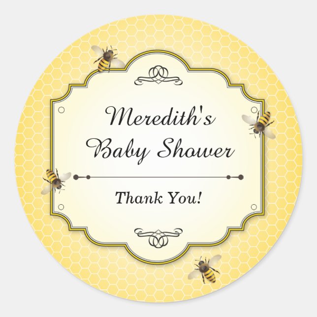 Sticker Rond Une mère d'abeille d'abeille à Baby shower Merci (Devant)