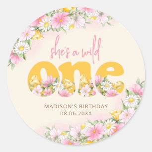 Sticker Rond Une moutarde sauvage et Fleur sauvage rose Anniver