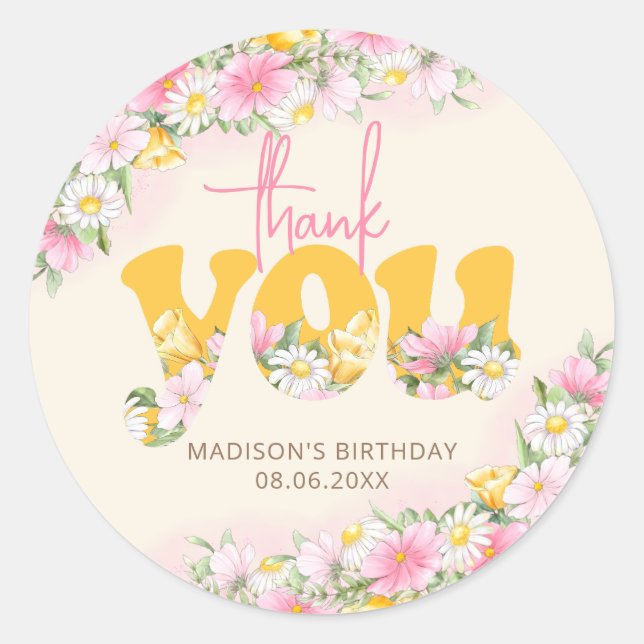 Sticker Rond Une moutarde sauvage et Merci Fleur sauvage rose (Devant)
