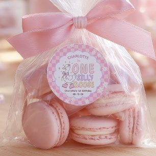Sticker Rond Une Oie Idiote Rose - Premier Anniversaire de Fill