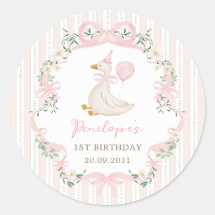 Sticker Rond Une oie sotte Coquette Bow rose Floral Anniversair