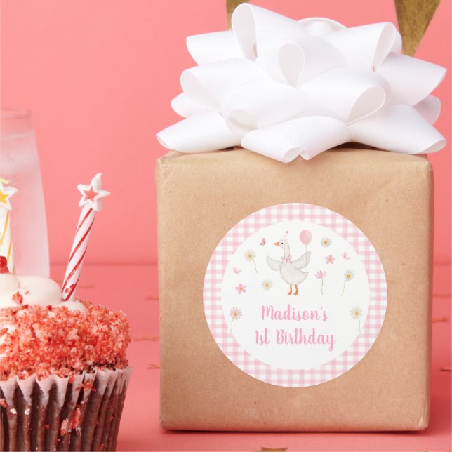 Sticker Rond Une oie sotte printemps rose marguerite premier an (Fête)