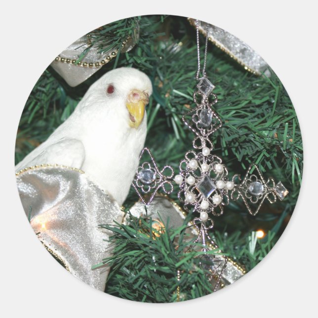 Sticker Rond Une perruque dans un arbre de Noël (Devant)