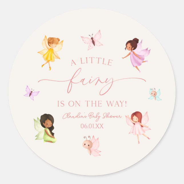 Sticker Rond Une Petite Fée Est En Route ! Baby shower (Devant)