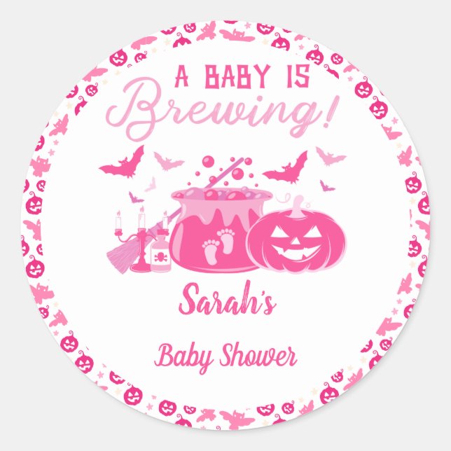 Sticker Rond Une Petite Fille Brûle Un Baby shower D'Halloween  (Devant)