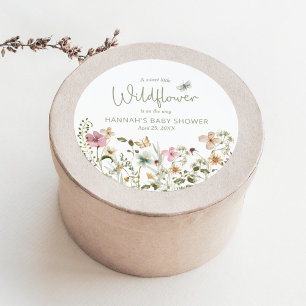 Sticker Rond Une Petite Fille Fleur sauvage Baby shower Favoris