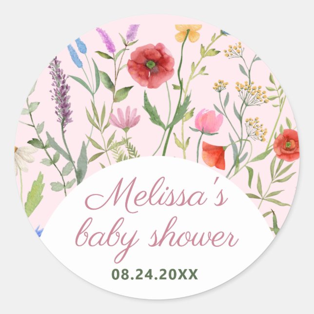 Sticker Rond Une Petite Fleur sauvage Invitation Baby shower fi (Devant)