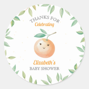 Sticker Rond Une petite mignonne est en route Fête bébé orange