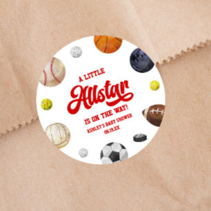 Sticker Rond Une petite star arrive ! Baby shower sportif
