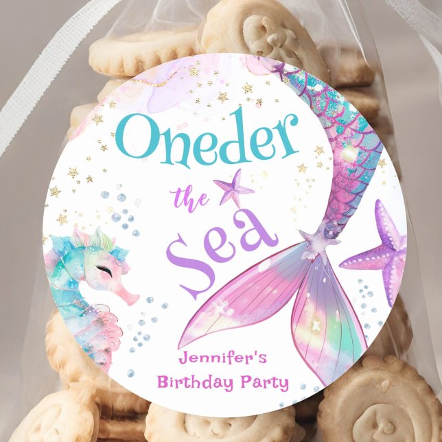 Sticker Rond Une Sirène De Mer 1er Anniversaire Rose Purple (Créateur téléchargé)