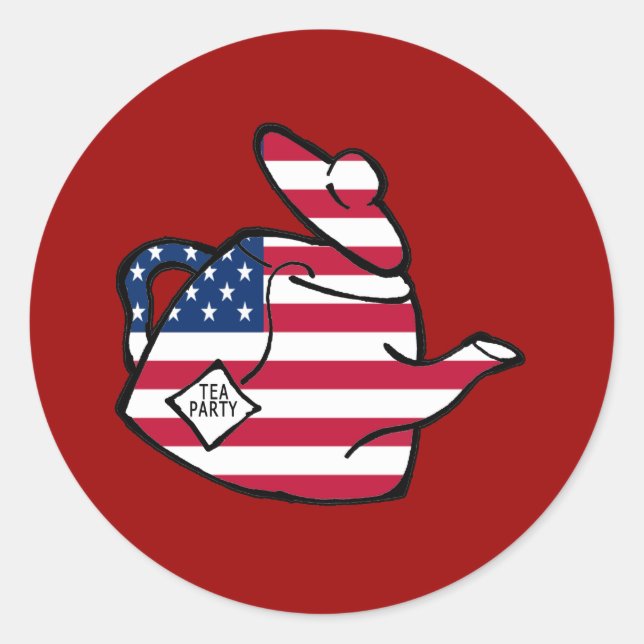 Sticker Rond Une théière dans des couleurs de drapeau américain (Devant)