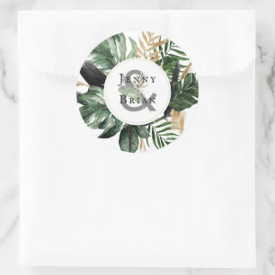 Sticker Rond Une verdure estivale glamour Monogramme Mariage