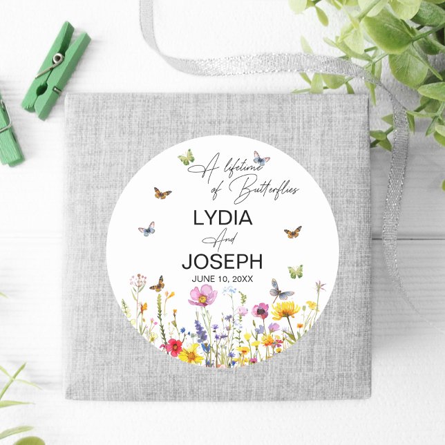 Sticker Rond Une vie de papillons Fleur sauvage Mariage (Créateur téléchargé)