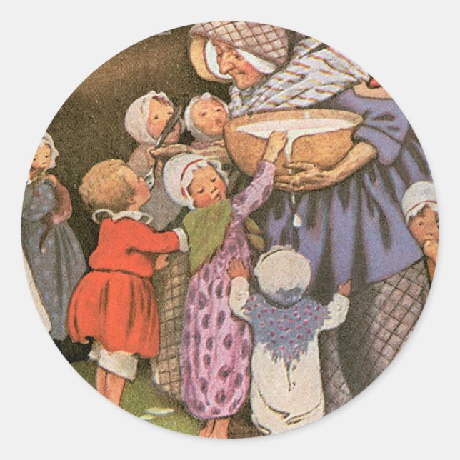 Sticker Rond Une vieille femme dans la chaussure (Devant)