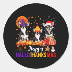 Sticker Rond Uni-S Kids Chihuahua Chien Halloween Thanksgiving