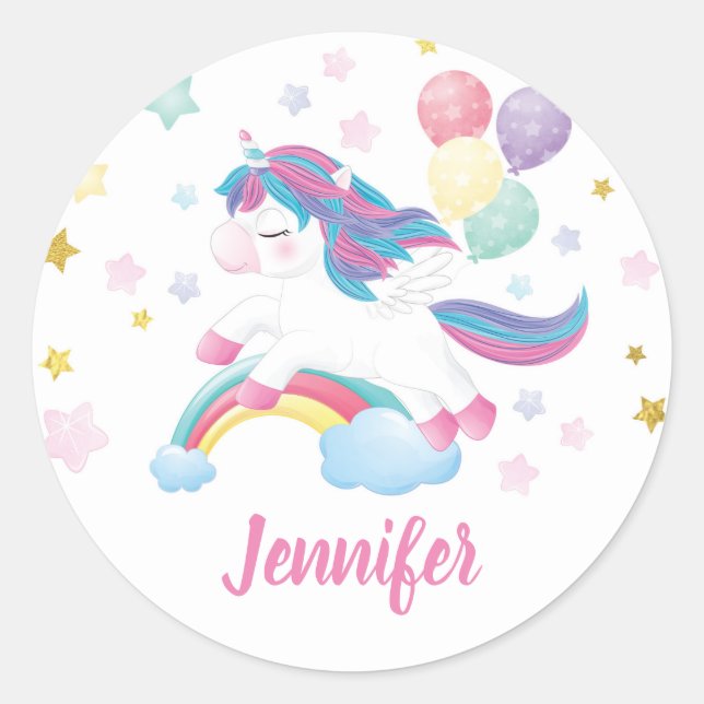 Sticker Rond Unicorn Anniversaire de la fête Prénom Customisé (Devant)