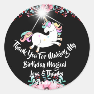 Sticker Rond Unicorn Anniversaire Favoriser Black Merci Stars S