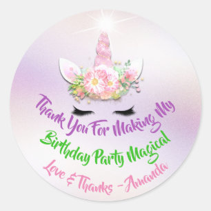 Sticker Rond Unicorn Anniversaire Favoriser Pink Spark Or Flora