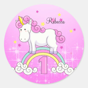 Sticker Rond Unicorn arc-en-ciel 1er anniversaire fête personna