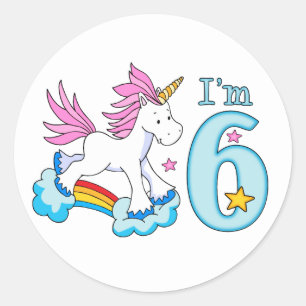 Sticker Rond Unicorn arc-en-ciel 6e anniversaire