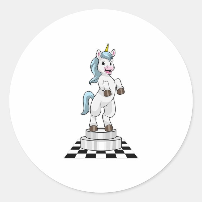 Sticker Rond Unicorn at Chess (Devant)
