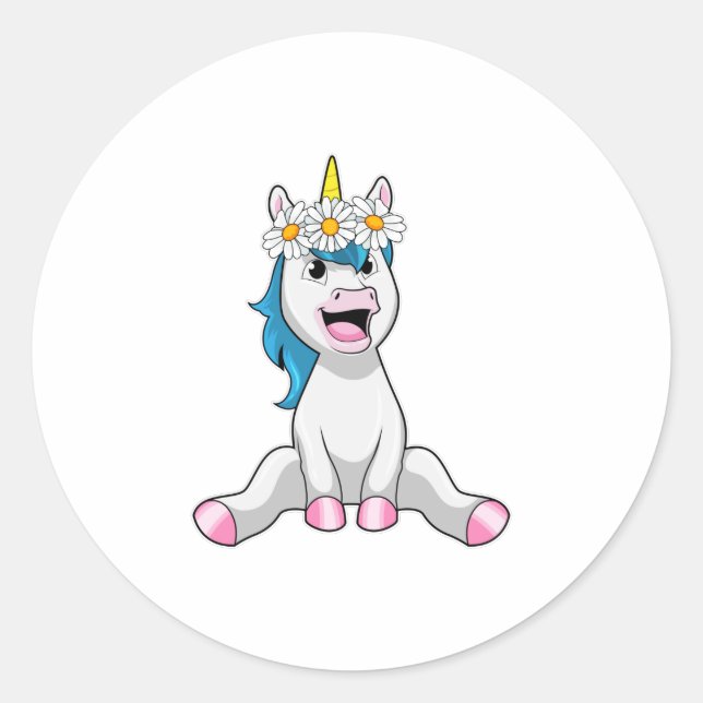 Sticker Rond Unicorn avec Flowers Daisy (Devant)