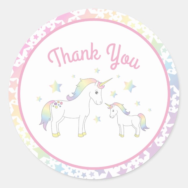 Sticker Rond Unicorn Baby shower Pastel Rainbow Cute (Devant)