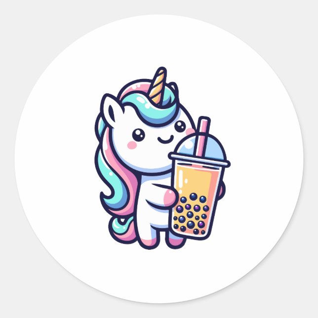 Sticker Rond unicorn bubble tea lover (Devant)