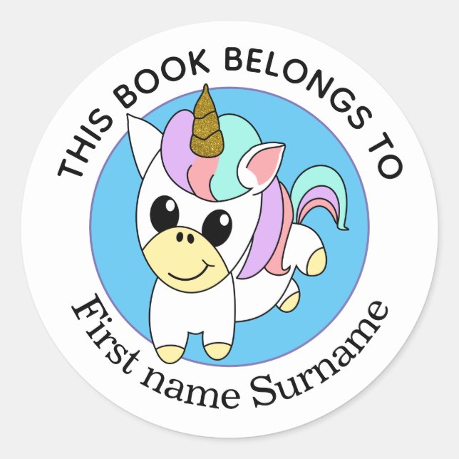 Sticker Rond Unicorn Ce Livre Appartient À Personnalisé (Devant)