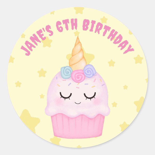 Sticker Rond Unicorn Cupcake Pastel fête d'anniversaire (Devant)