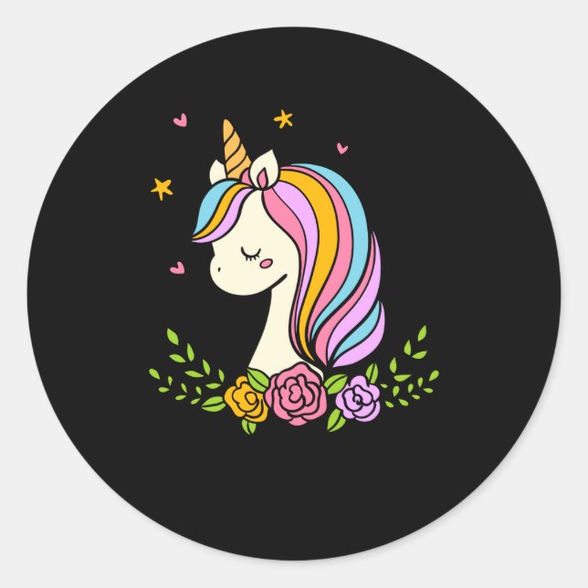 Sticker Rond Unicorn Cute Whimsical Girly D Name  (Devant)