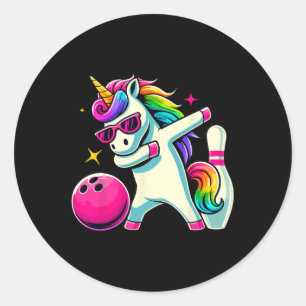 Sticker Rond Unicorn Dabbing Bowling filles d'anniversaire