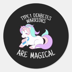 Sticker Rond Unicorn Diabetes Guerrier cadeau
