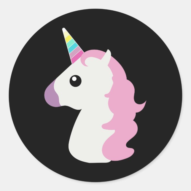Sticker Rond Unicorn Emoji (arrière - plan noir) (Devant)
