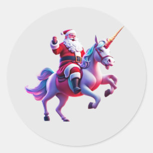 Sticker Rond Unicorn équitation Père Noël