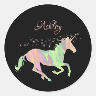 Sticker Rond Unicorn étoile multicolore et nom