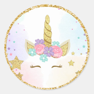 Sticker Rond Unicorn Face Favoriser Tags Anniversaire magique O