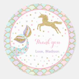 Sticker Rond Unicorn & Fête de sirène Favoriser Tag Faveur magi