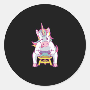 Sticker Rond Unicorn Gamer