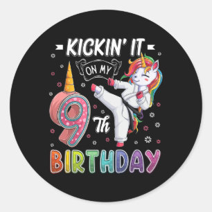 Sticker Rond Unicorn Karate 9e anniversaire Neuf 9 ans Taekw