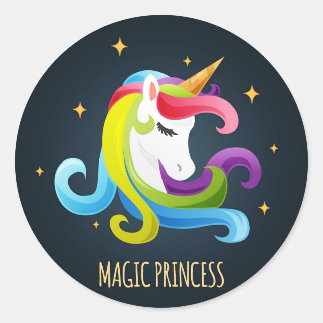 Sticker Rond Unicorn Magic Princesse colorée (Devant)