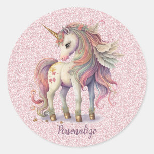 Sticker Rond Unicorn Magique Arc-en-ciel couleurs Parties scint