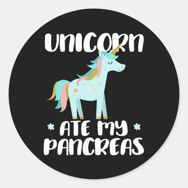 Sticker Rond Unicorn Mangé Mes Pancréas - Mignonne Diabétique U (Devant)