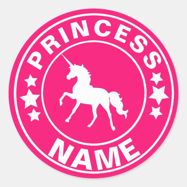 Sticker Rond Unicorn Nom personnalisé princesse Rainbow Pink St (Devant)