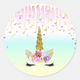 Sticker Rond Unicorn Pastel Rainbow Frosting Dristing Birthday