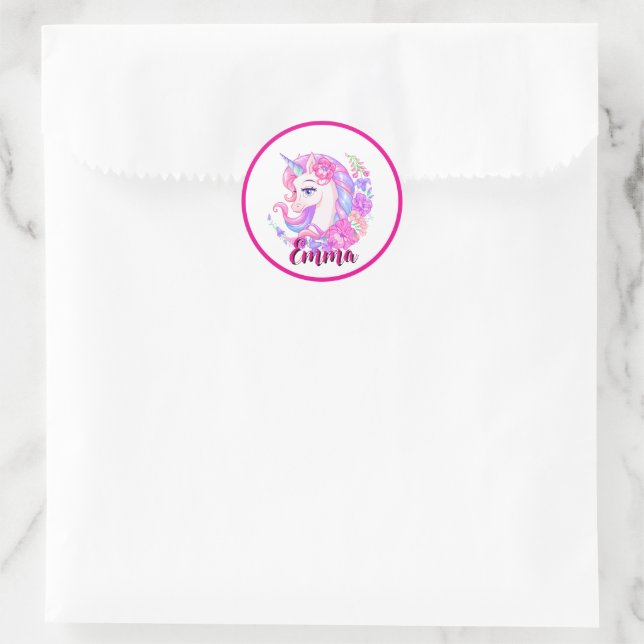 Sticker Rond unicorn & personalize your name (Sac)