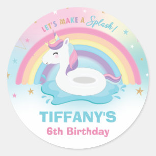 Sticker Rond Unicorn Pool fête d'anniversaire Rainbow Unicorn