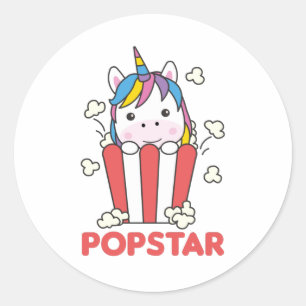 Sticker Rond Unicorn Popcorn Whats Poppin Funny PopStar