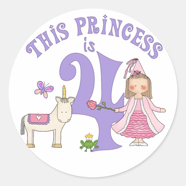 Sticker Rond Unicorn Princess 4e anniversaire (Devant)