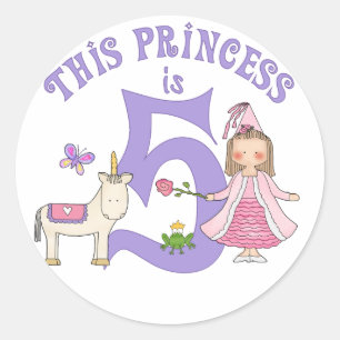 Sticker Rond Unicorn Princess 5e anniversaire